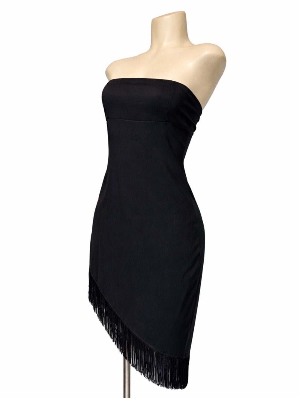 Gouache Black Strapless Fringe Dress + Shawl | Size S | Elegant Cocktail Party